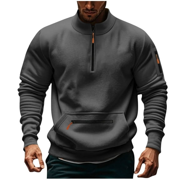 Mens Quarter Zip Sweatshirts Military Tactical Casual 1/4 Zip Fleece Sweatshirt with Pocket Cargo Work Long Sleeve Pullover Tops Comfortable Sweater Outdoor Gym Top Outerwear
