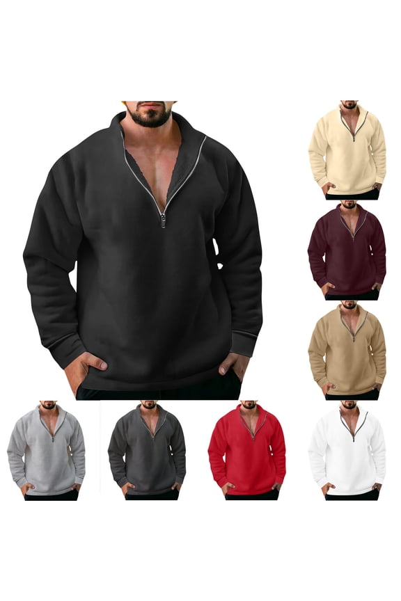 Mens Quarter Zip Sweatshirts Polars Fleece Pullover Long Sleeve Sweatshirt Stand Collar Jacket Classic Sweater Smart Solid Color Sweatshirts Thermal Tops Warm Casual Wear S-3XL