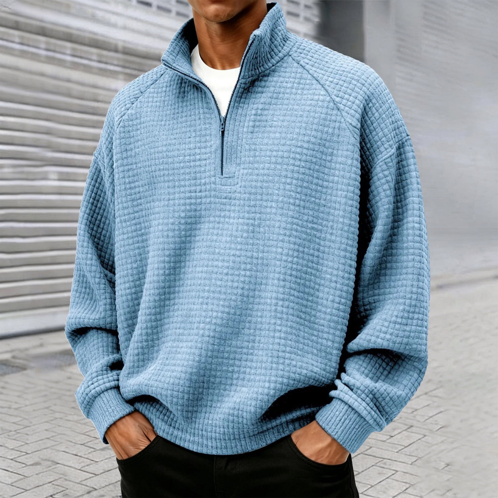 Mens Quarter Zip Sweatshirts Solid Stand Collar Long Raglan Sleeve ...