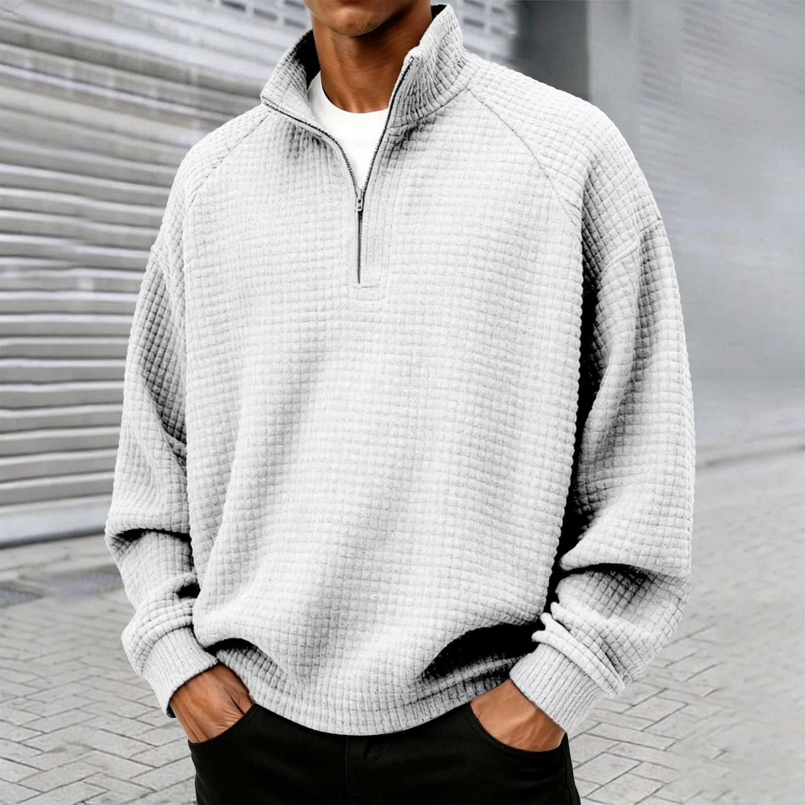 Mens Quarter Zip Sweatshirts Solid Stand Collar Long Raglan Sleeve ...