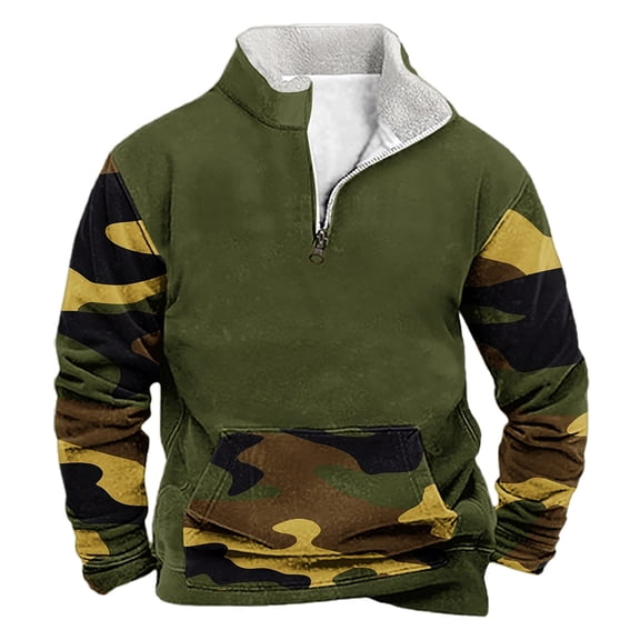 Mens Quarter Zip Sweatshirts,Sweatshirts for Men Camouflage Half Zip Sweatshirts Work Tactical Pullover Camo Printed Long Sleeve Tops Stand Collar Sweaters for Fall Winter