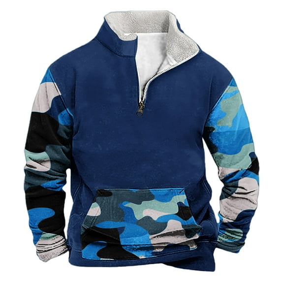 Mens Quarter Zip Sweatshirts,Sweatshirts for Men Camouflage Half Zip Sweatshirts Work Tactical Pullover Camo Printed Long Sleeve Tops Stand Collar Sweaters for Fall Winter