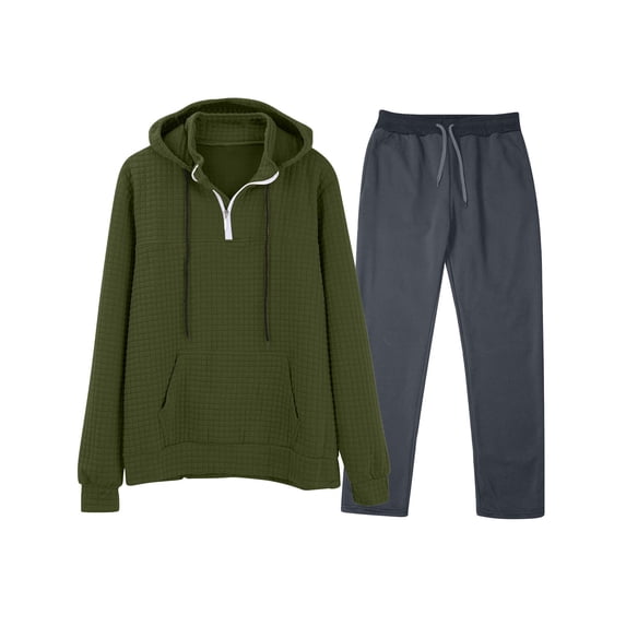 Mens Quarter Zip Sweatsuits, Long Sleeve Drawstring Pullover Hoodies with Jogging Sweatpants Athletic Tracksuit Sets