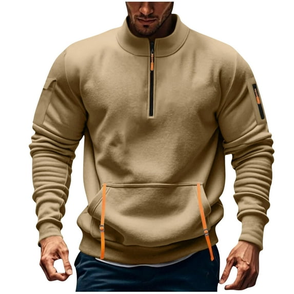 Mens Quarter Zip Tactical Sweatshirts Long Sleeve Mock Neck Pullover Golf Sweater Fishing Cargo Sports Shirts