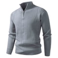 thumbnail image 1 of Mens Quarter Zipper Pullover Sweaters Mock Neck Long Sleeve Ribbed Knitted Slim Fit Pullover Casual Knitwear (L, Gray), 1 of 2