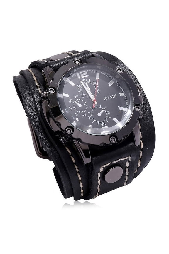 Mens Quartz Watches Jessingshow Luxury Wristwatch 2023 Cowhide Watchband Punk Style Watch for Men Wide Genuine Leather Bracelets