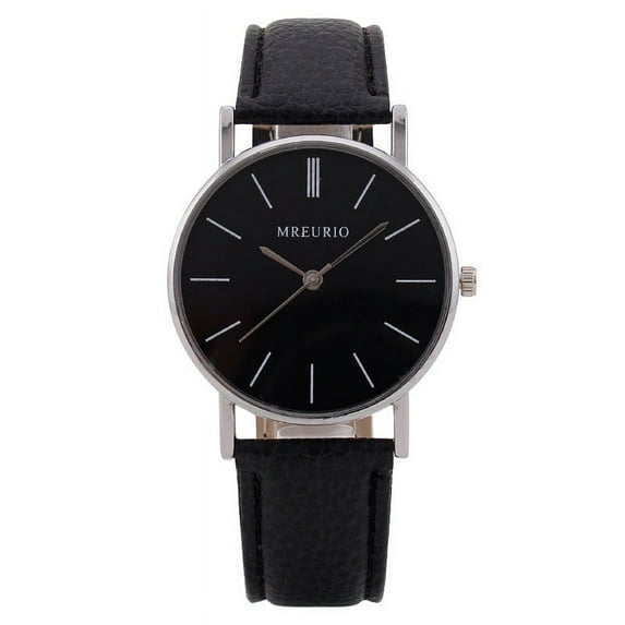 Mens Quartz Watches With Leather Strap Minimalist Fashion Analog Watch Silver Case Gift Watches Reloj Business Wristwatches Black Strap Black Dial