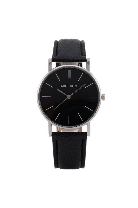 Mens Quartz Watches With Leather Strap Minimalist Fashion Analog Watch Silver Case Gift Watches Reloj Business Wristwatches Black Strap Black Dial