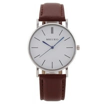 Mens Quartz Watches With Leather Strap Minimalist Fashion Analog Watch Silver Case Gift Watches Reloj Business Wristwatches Brown Strap White Dial