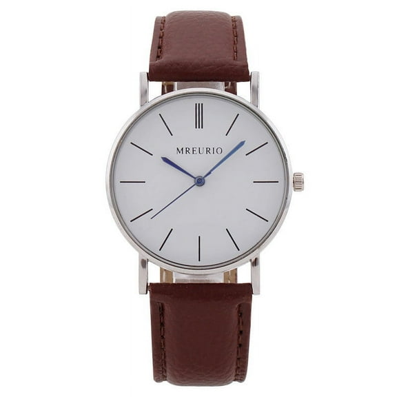 Mens Quartz Watches With Leather Strap Minimalist Fashion Analog Watch Silver Case Gift Watches Reloj Business Wristwatches Brown Strap White Dial