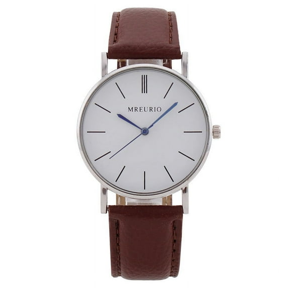 Mens Quartz Watches With Leather Strap Minimalist Fashion Analog Watch Silver Case Gift Watches Reloj Business Wristwatches Brown Strap White Dial