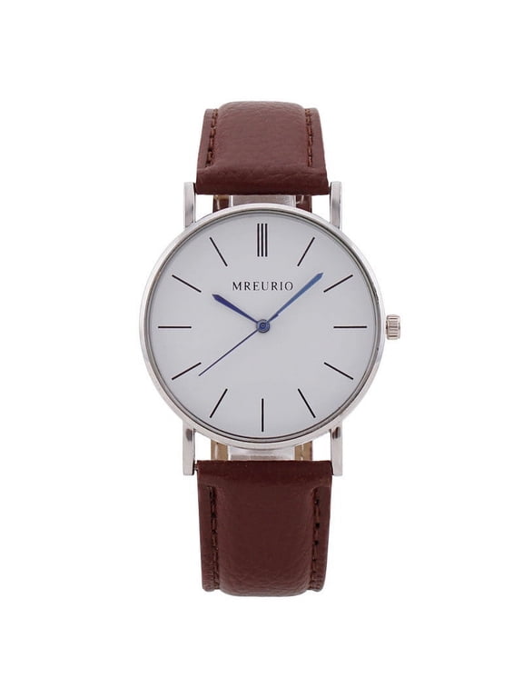 Mens Quartz Watches With Leather Strap Minimalist Fashion Analog Watch Silver Case Gift Watches Reloj Business Wristwatches Brown Strap White Dial
