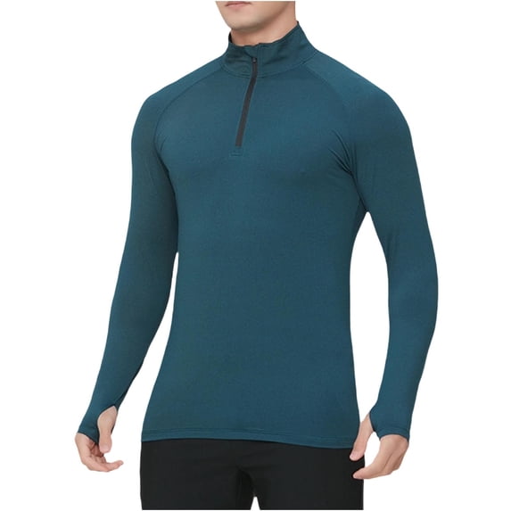 Mens Quick Dry Athletic Shirts, Workout Tops for Men Fall Outdoor Sports Solid Color Zip Up High Neck Long Sleeve T-Shirts with Thumb Holes S-2XL