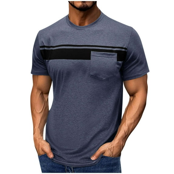 Mens Quick Dry Athletic Shirts, Workout Tops for Men Summer Outdoor Casual Solid Color Crewneck Short Sleeve T-Shirts with Pockets S-3XL