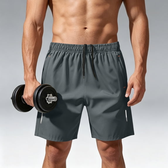 Mens Quick-Dry Athletic Shorts Lightweight Outdoor Casual Shorts Plain Solid Color Drawstring Cargo Shorts, M