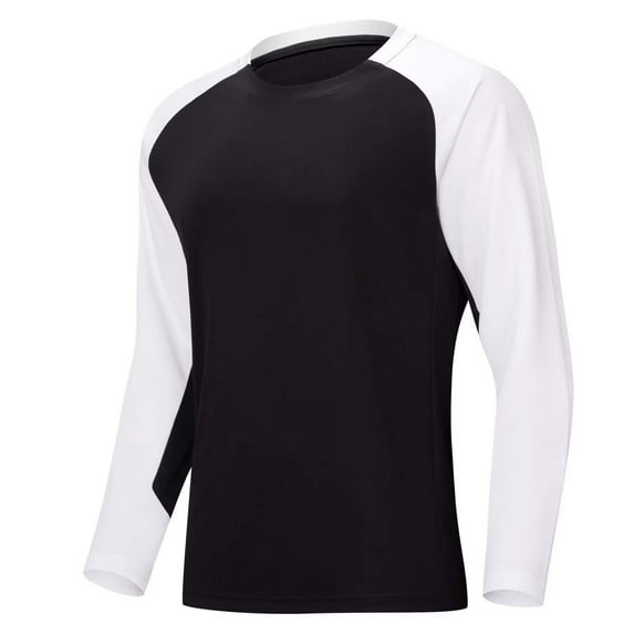 Mens Quick Dry Athletic T-Shirt Long Sleeve Color Block Shirts Breathable Casual Workout Crewneck T-Shirts Soft Basic Tops