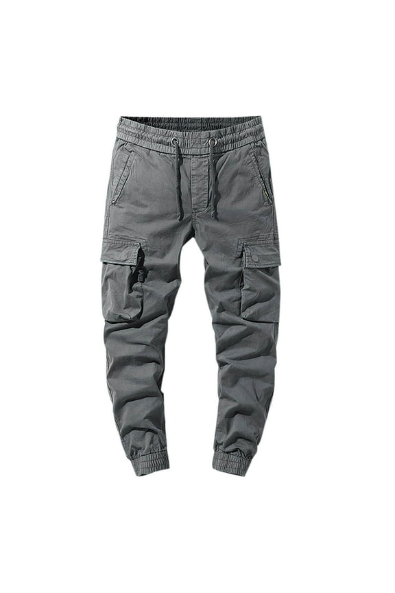 Mens Quick Dry Cargo Pants, Mens Cargo Pants Drawstring Casual Hiking Pants Joggers Athletic Trousers Cotton Loose Straight Sweatpants for Men with Multi Pockets S-2XL