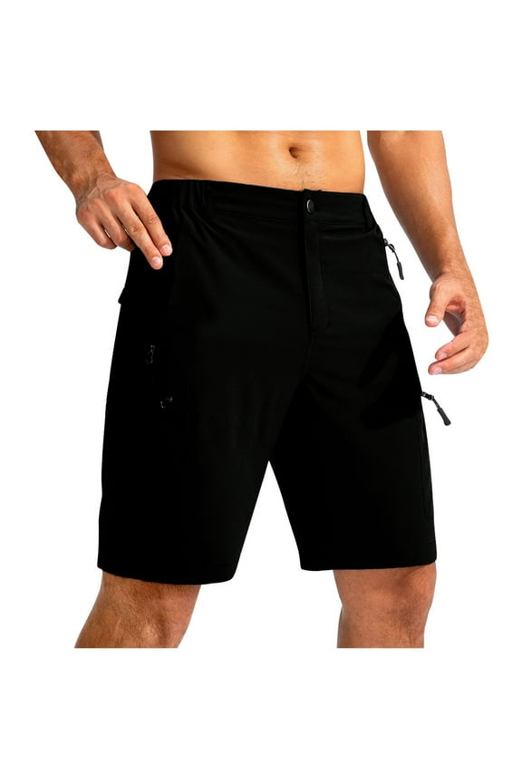 Mens Quick Dry Cargo Shorts Elastic Waist Lightweight Button Front Shorts with Zipper Pocket for Gym Running Outdoor Hiking Shorts