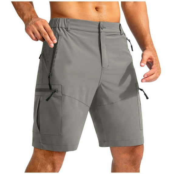 Mens Quick Dry Cargo Shorts Elastic Waist Lightweight Button Front Shorts with Zipper Pocket for Gym Running Outdoor Hiking Shorts