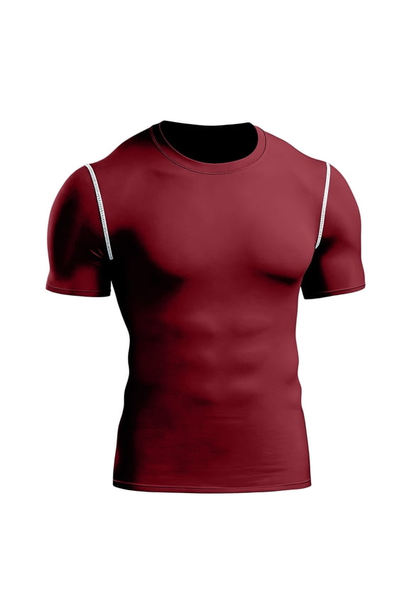 Mens Quick Dry Compression Workout T Shirts Muscle Fit Moisture Wicking UPF Sun Protection Seamless Athletic Performance Base Layer Tees,Red,L