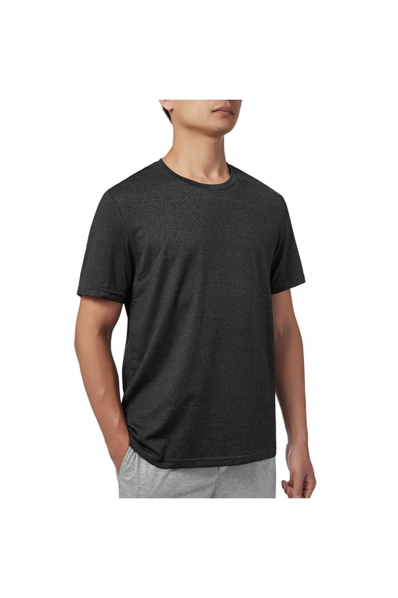 Mens Quick Dry Fit Mositure Wicking Athletic Performance Tee Shirt, Crewneck Outdoor Activewear Tops, Black, XL