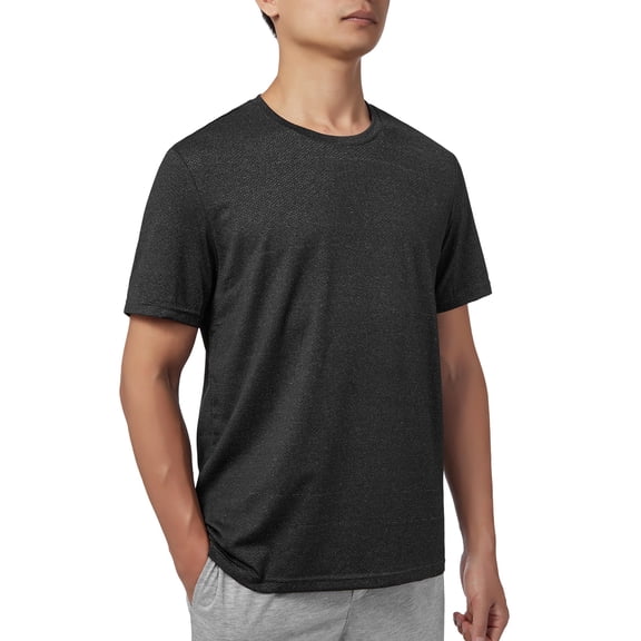 Mens Quick Dry Fit Mositure Wicking Athletic Performance Tee Shirt, Crewneck Outdoor Activewear Tops, Black, XL