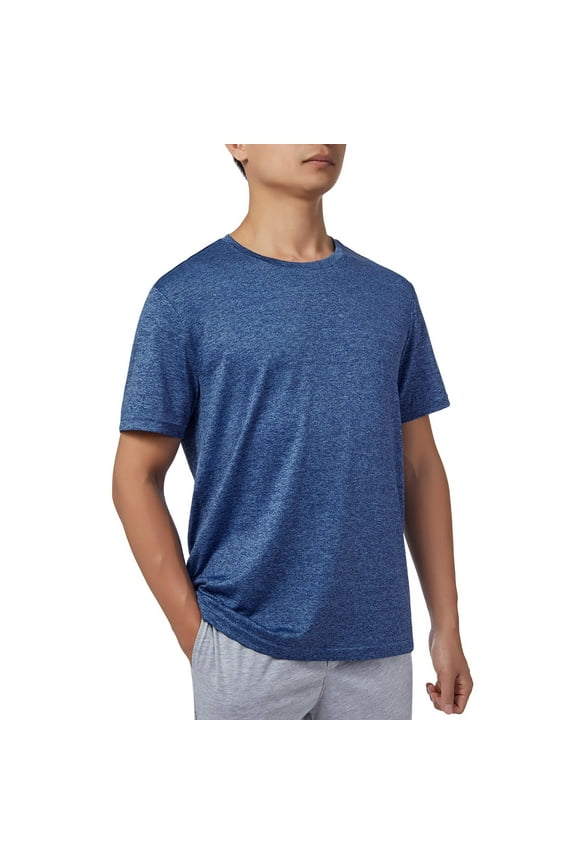 Mens Quick Dry Fit Mositure Wicking Athletic Performance Tee Shirt, Crewneck Outdoor Activewear Tops, Blue, M