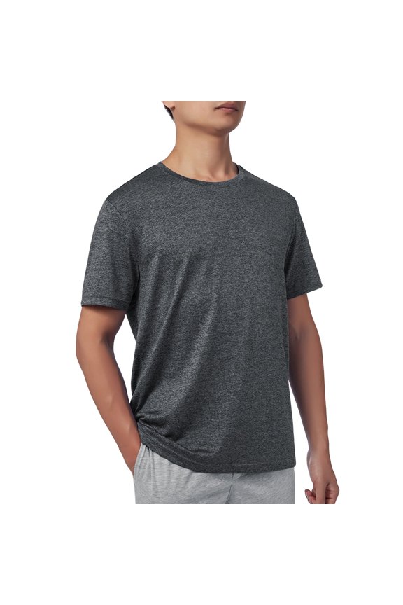 Mens Quick Dry Fit Mositure Wicking Athletic Performance Tee Shirt, Crewneck Outdoor Activewear Tops, Dark Gray, L