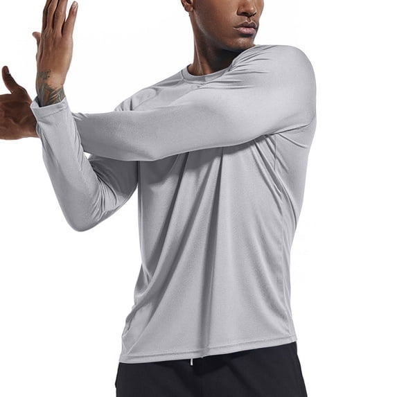 Mens Quick Dry Moisture Wicking UPF 50 UV Sun Protection Long Sleeve Tees Fishing Hiking Beach Swim Workout Rash Guard Shirts Gray L