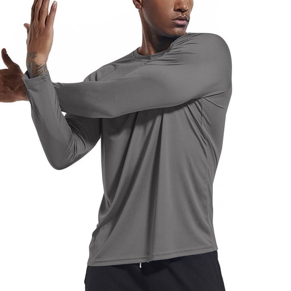 Mens Quick Dry Moisture Wicking UPF 50 UV Sun Protection Long Sleeve Tees Fishing Hiking Beach Swim Workout Rash Guard Shirts Gray S