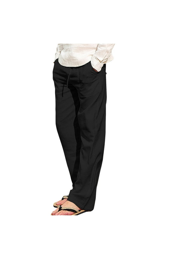 Mens Quick Dry Pants, Men's Cotton Linen Pants, Summer Beach Pants Casual Loose Fit with Elastic Waist Drawstring Big & Tall S-5XL
