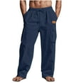 thumbnail image 1 of Mens Quick Dry Pants, Men's Loose Fit Linen Pants Casual Lightweight Drawstring Stretch Cotton Linen Pants for Men Summer Beach with Pockets S-3XL, 1 of 5