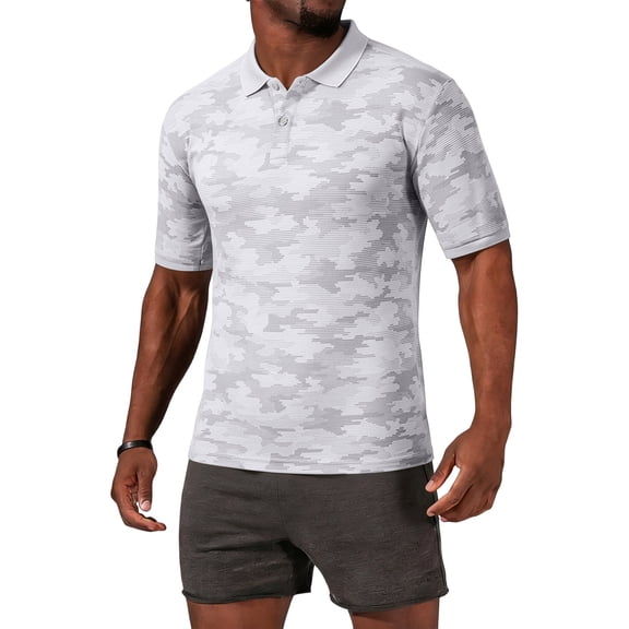 Mens Quick Dry Polo Shirts Camouflage Pattern Performance Athletic Lightweight Breathable Casual Golf Tshirts White L