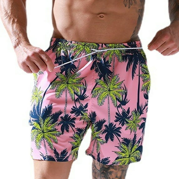 Mens Quick Dry Printed Short Swim Trunks with Mesh Lining Swimwear Bathing Suits - L