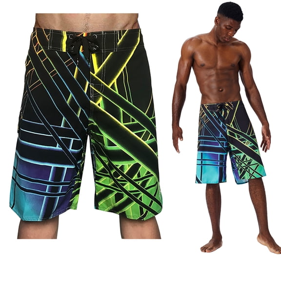 Mens Quick Dry Printed Summer Beach Shorts Mens Bañador Casual Swim Trunks Drawstring with Elastic Waist and Pockets