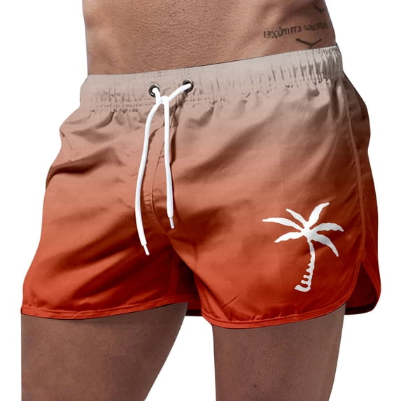 Mens Quick Dry Shorts Men's Gradient Print Drawstring Waist Beach Shorts Polyester Stretch Sporty Summer Casual Orange L