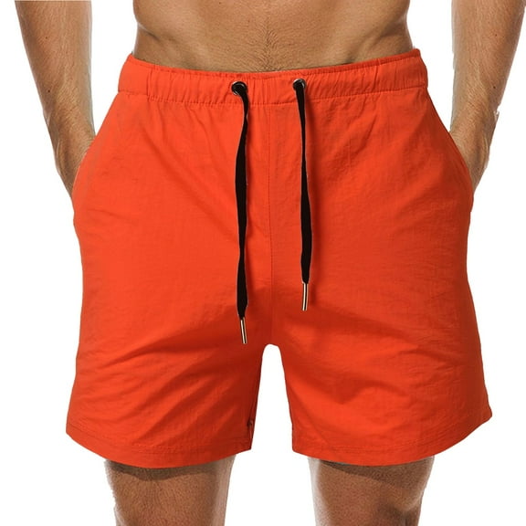 Mens Quick-Dry Shorts with Pockets Waterproof Drawstring Elastic Waist Straight Wide Leg Casual Solid Color Lightweight Beach Short Summer
