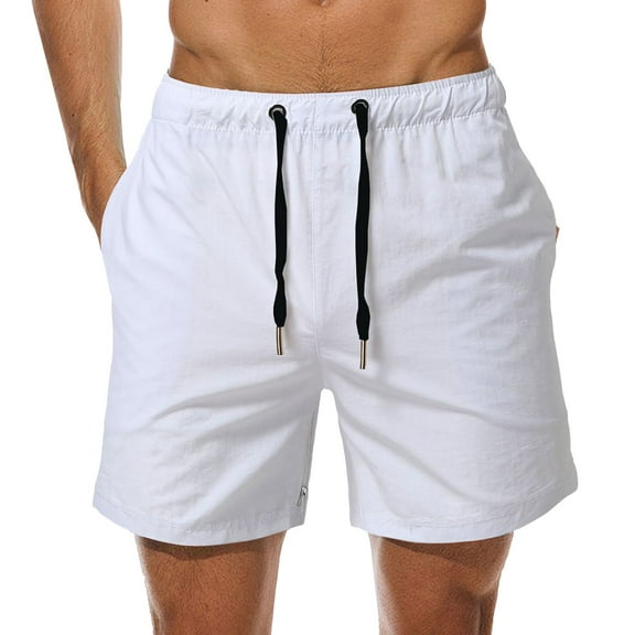 Mens Quick-Dry Shorts with Pockets Waterproof Drawstring Elastic Waist Straight Wide Leg Casual Solid Color Lightweight Beach Short Summer