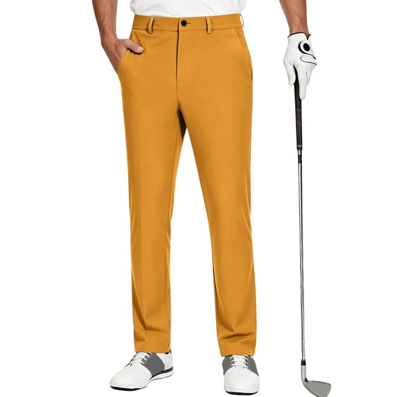 Mens Quick Dry Straight Leg Trousers Golf Dress Pants Slim Fit Casual Work Bottoms Orange 3XL