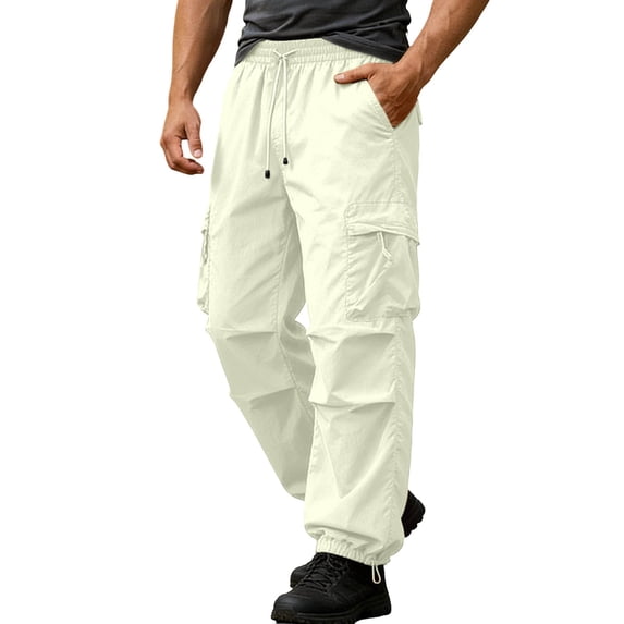 Mens Quick Dry Sun Protection Cargo Pants with Multi Pockets Casual Lightweight Drawstring Elastic Waist Joggers for Outdoor Work
