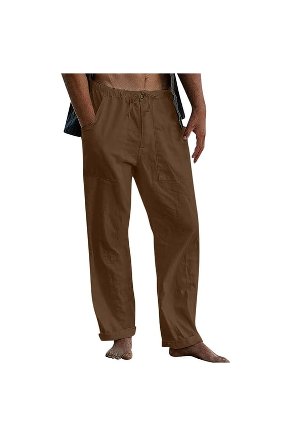Mens Quick Dry Sweat Pants, Men's Cotton Linen Pants, Summer Beach Pants Casual Loose Fit with Elastic Waist Drawstring S-5XL