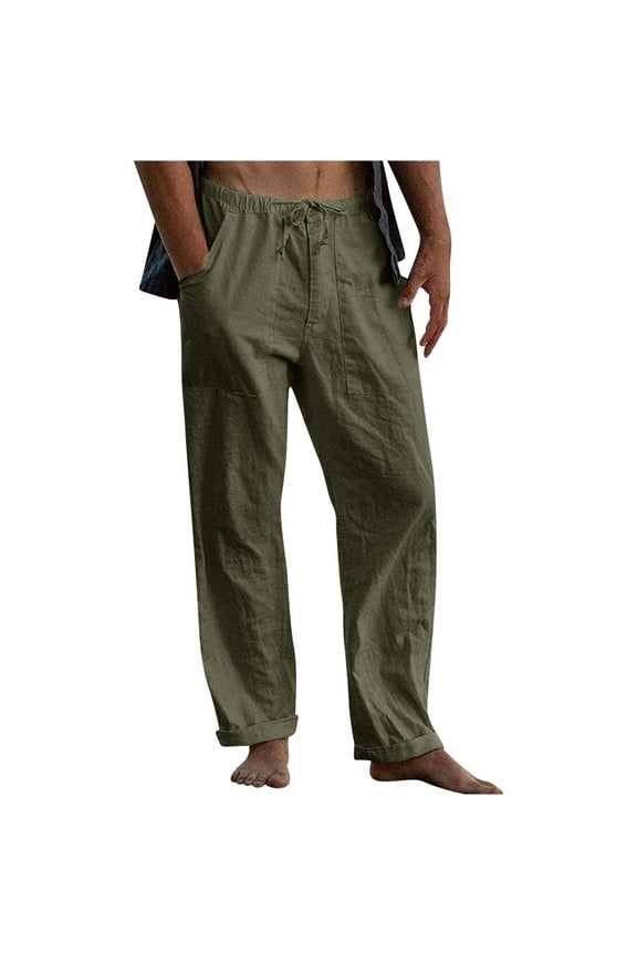 Mens Quick Dry Sweat Pants, Men's Cotton Linen Pants, Summer Beach Pants Casual Loose Fit with Elastic Waist Drawstring S-5XL