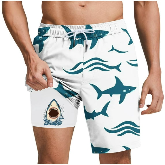 Mens Quick-Dry Swim Trunks Summer Casual Beach Vacation Shorts Lightweight Fashion Prints Shorts with Liner
