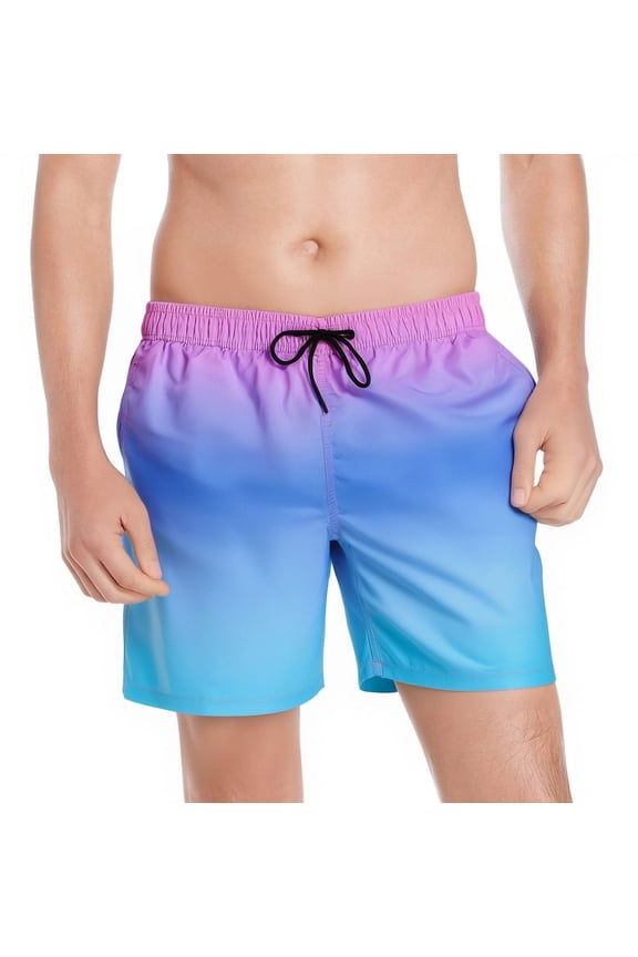 Mens Quick Dry Swim Trunks With Mesh Liner Breathable Bathing Suit Swim Shorts Purple Red Gradient Size XL
