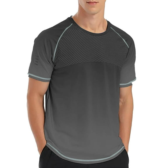Mens Quick-Dry T-Shirts M-5X Big & Tall Plus Size Moisture-Wicking Athletic Tee Shirts Short Sleeve Crewneck Stretchy Gradient Workout Tops
