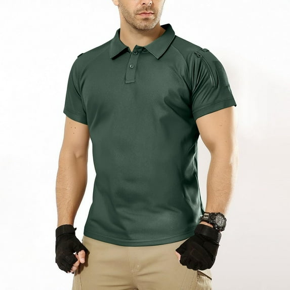 Mens Quick Dry Tactical Shirts Turndown Collar Short Sleeve Tops Stretch Comfy Summer Outdoor Fishing Shirts