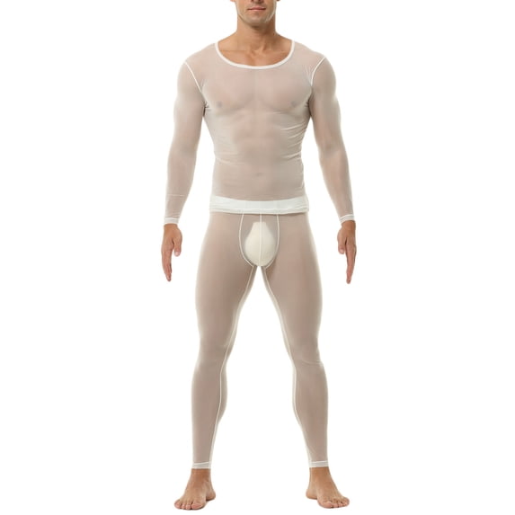 Mens Quick Dry Underwear Sets 2 Piece Skinny Baselayers Lightweight Workout Athletic Tops Legging Pants White, XXL
