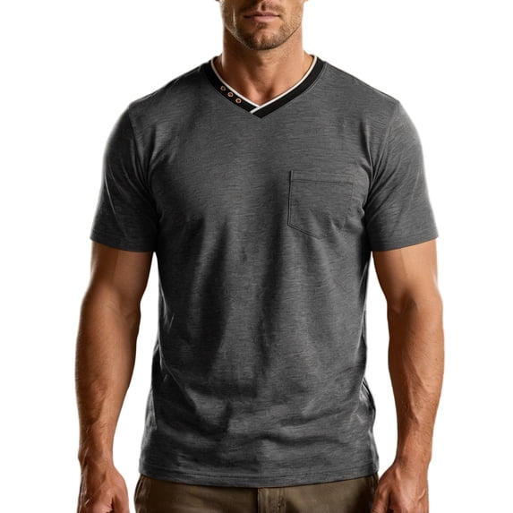Mens Quick Dry V Neck T-Shirts Workout Soft Short Sleeve Moisture Wicking Running Athletic Gym Casual Tee Tops with Pocket Dark Gray