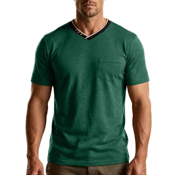 Mens Quick Dry V Neck T-Shirts Workout Soft Short Sleeve Moisture Wicking Running Athletic Gym Casual Tee Tops with Pocket Green