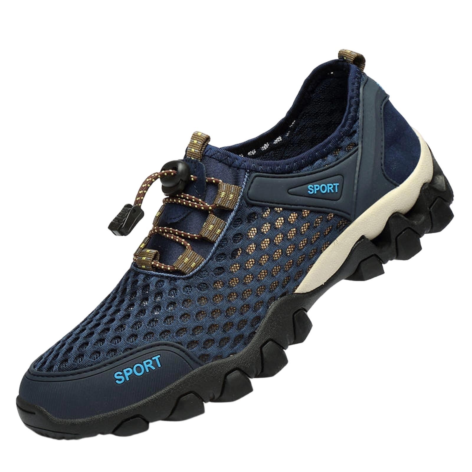 Mens Quick Dry Water Shoes Breathable Mesh Non-slip Aqua Shoes Lightweight for Hiking Fishing Kayaking Beach Blue,Size 7